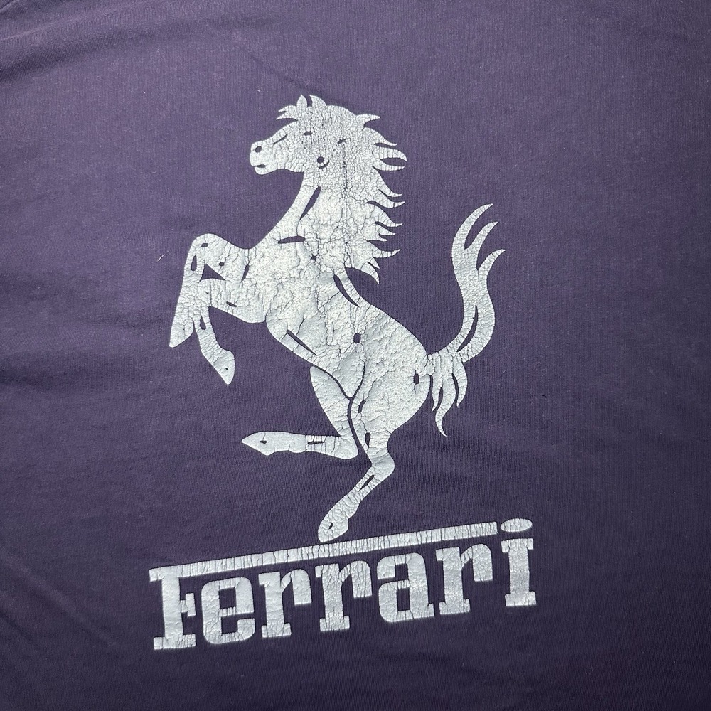 Vintage Ferrari T-shirt Mens Size XL Navy Blue Big Silver Logo - Picture 2 of 8